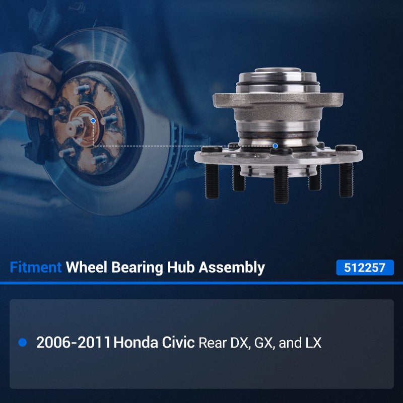 Autoround 512257 Rear Wheel Bearing Hub Assembly Compatible with Honda Civic LX DX GX 2006 2007 2008 2009 2010 2011 5 Lug w/Encoder ABS - Image 2
